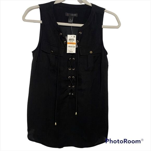 INC International Concepts Lace-Up Top Womens Small Black Sleeveless Blouse - Picture 2 of 6